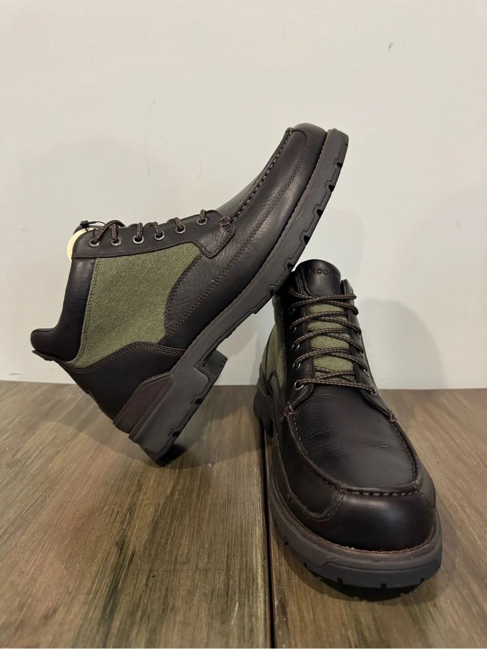 Men's Brown Leather and Olive Green Canvas Ankle Boot